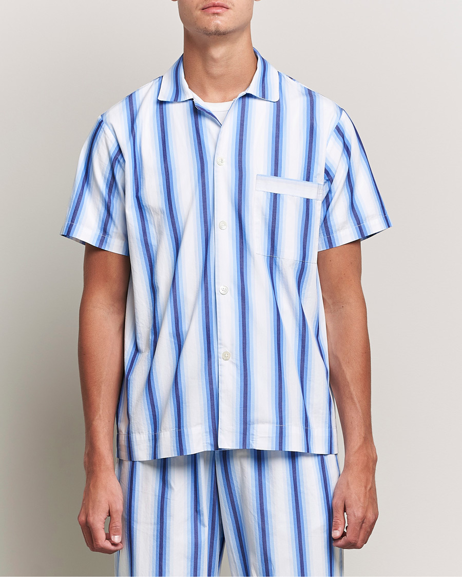 Heren | Pyjama's en gewaden | Tekla | Poplin Pyjama Short Sleeve Shirt Blue Marquee