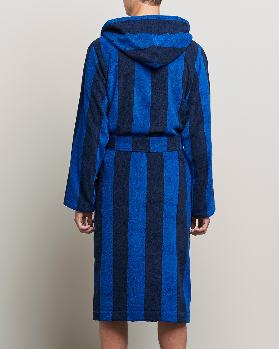 Heren | Pyjama's en gewaden | Tekla | Organic Terry Hooded Bathrobe Navy Block Stripes