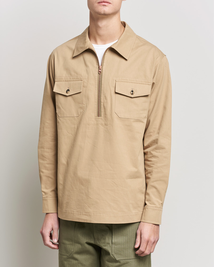 Heren | Overhemden | Private White V.C. | Half Zip Pullover Sand
