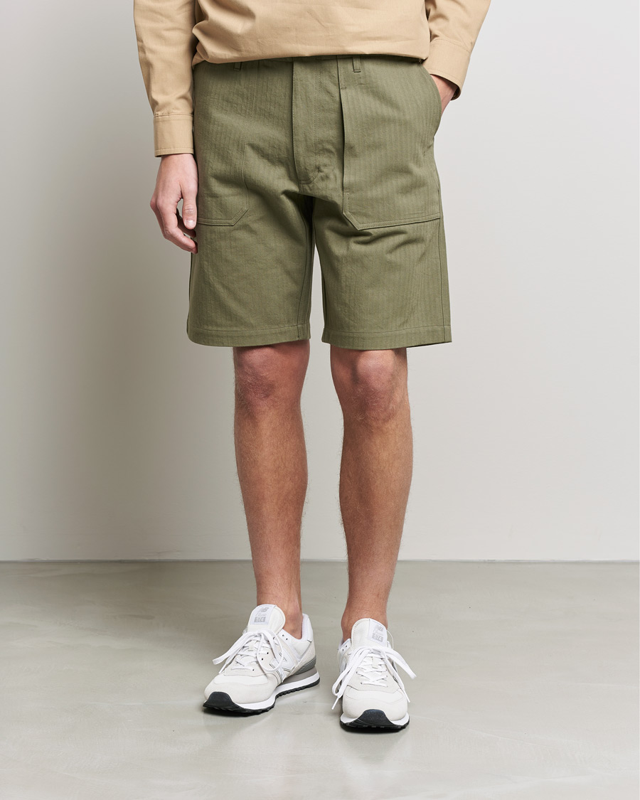 Heren | Korte broek | Private White V.C. | Maker´s Cotton Herringbone Shorts Khaki