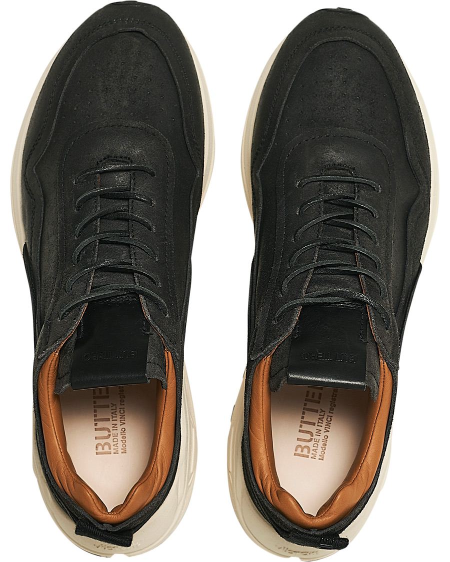 Heren | Buttero Vinci Bianchetto Leather Running Sneaker Black | Buttero | Vinci Bianchetto Leather Running Sneaker Black
