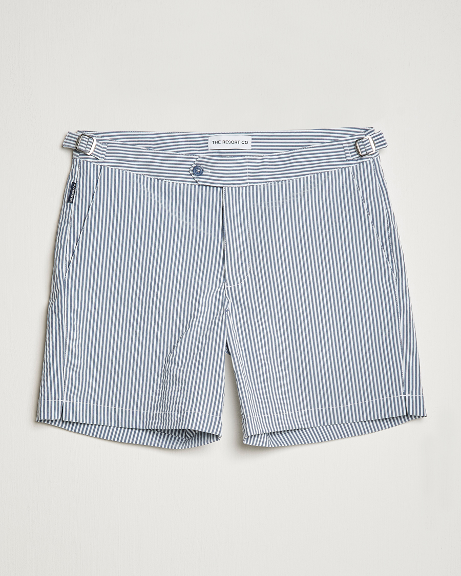 Heren | Zwembroek | The Resort Co | Tailored Swim Shorts Navy Stripe Seersucker