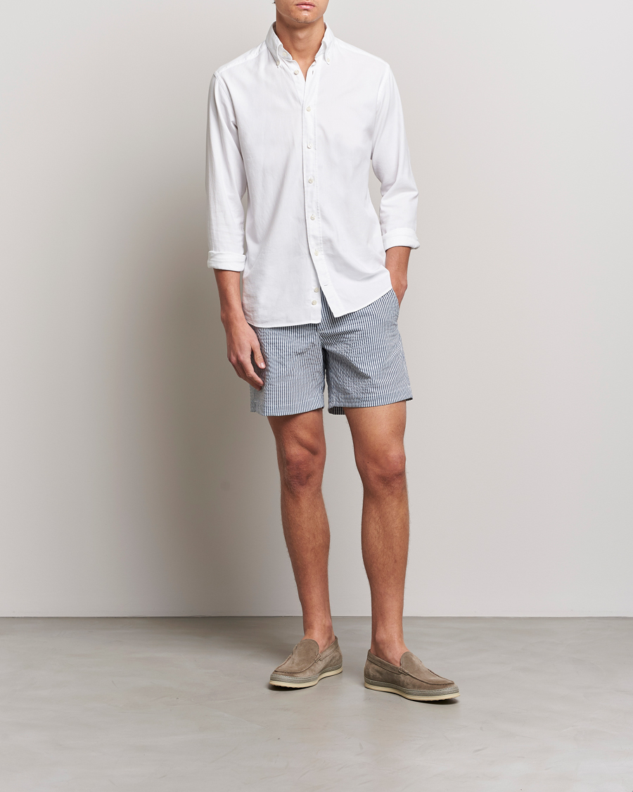Heren | Zwembroek | The Resort Co | Tailored Swim Shorts Navy Stripe Seersucker