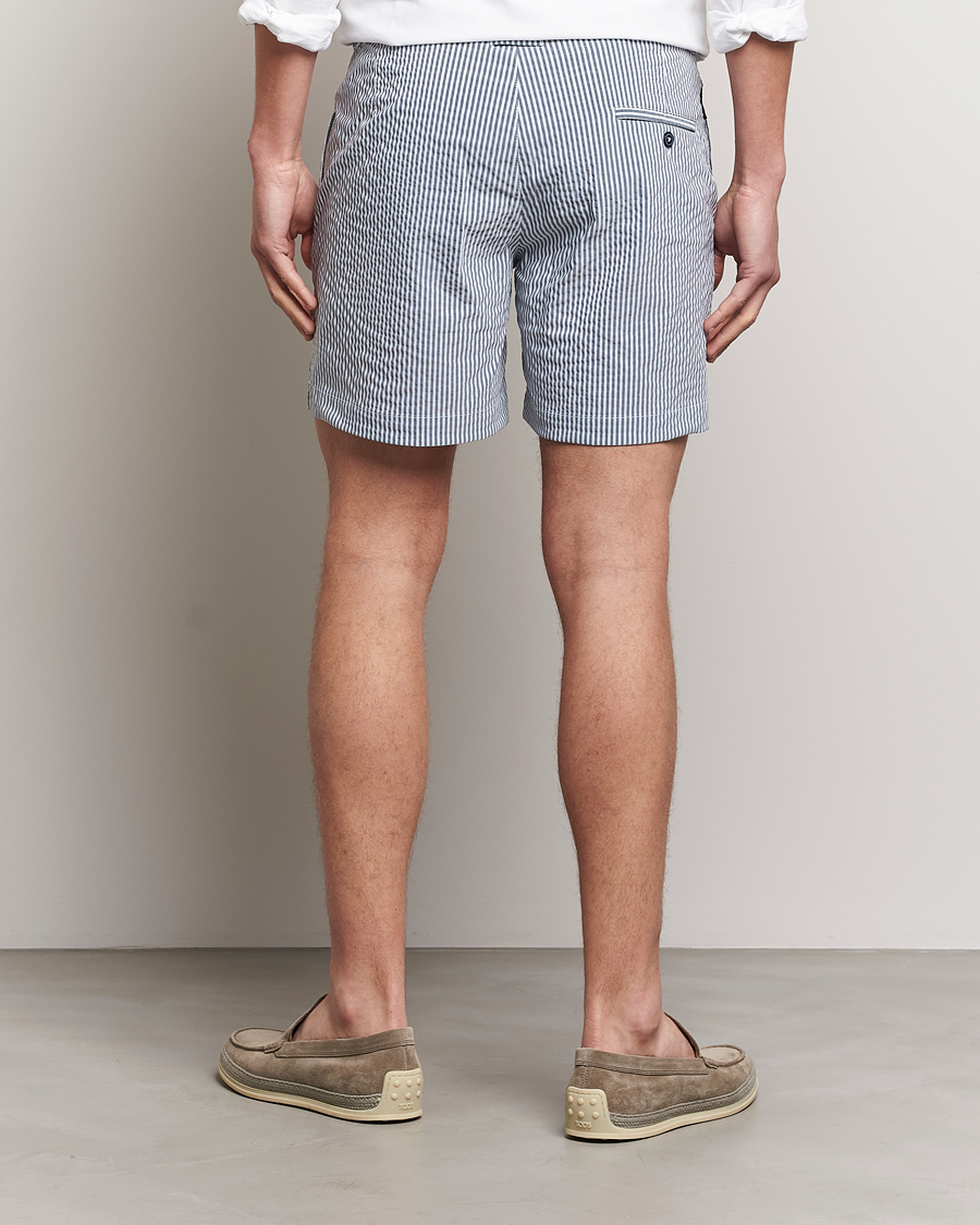 Heren | Zwembroek | The Resort Co | Tailored Swim Shorts Navy Stripe Seersucker