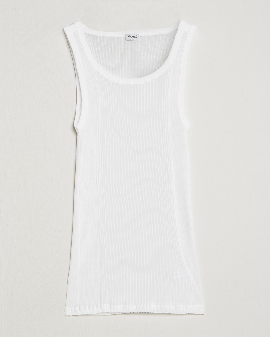 Heren | T-shirts | Zimmerli of Switzerland | Ribbed Mercerized Cotton Tank Top White
