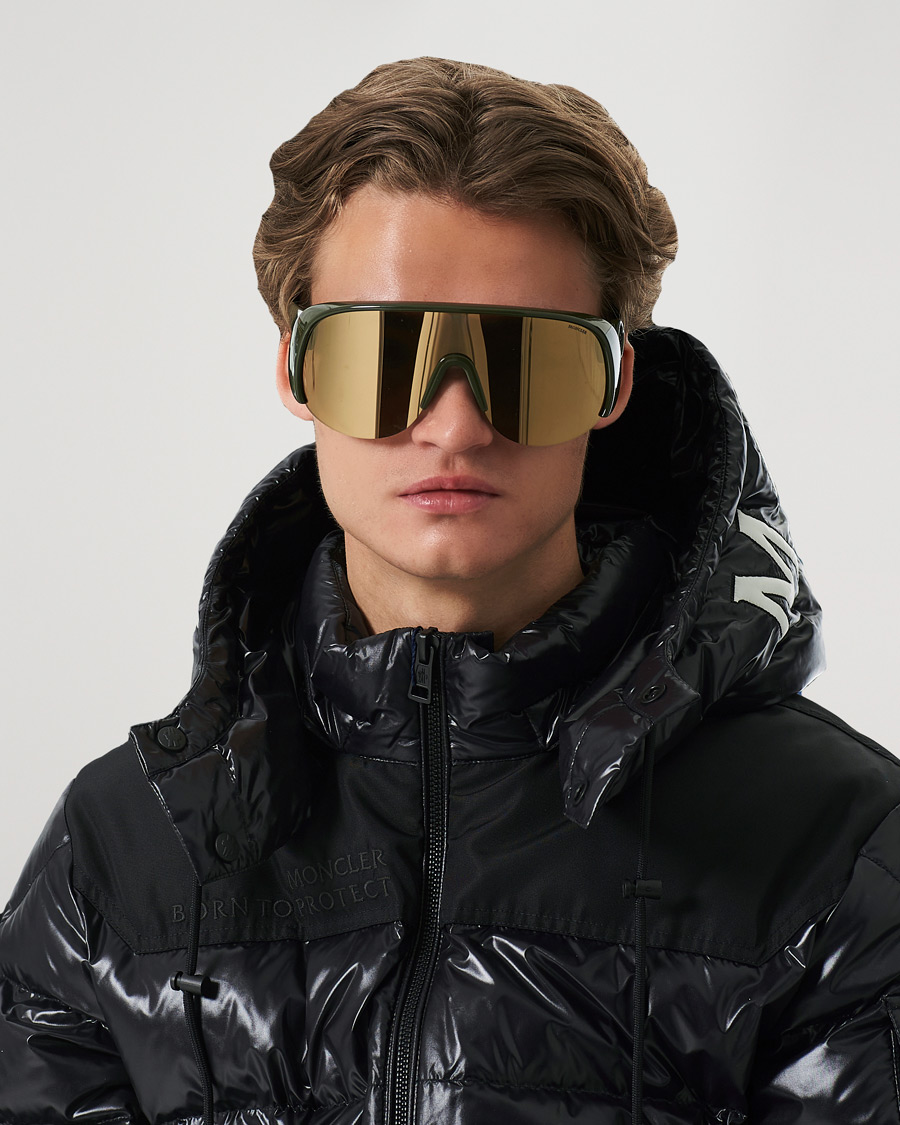 Heren | Moncler Lunettes Phantom Sunglasses Shiny Dark Green/Brown | Moncler Lunettes | Phantom Sunglasses Shiny Dark Green/Brown