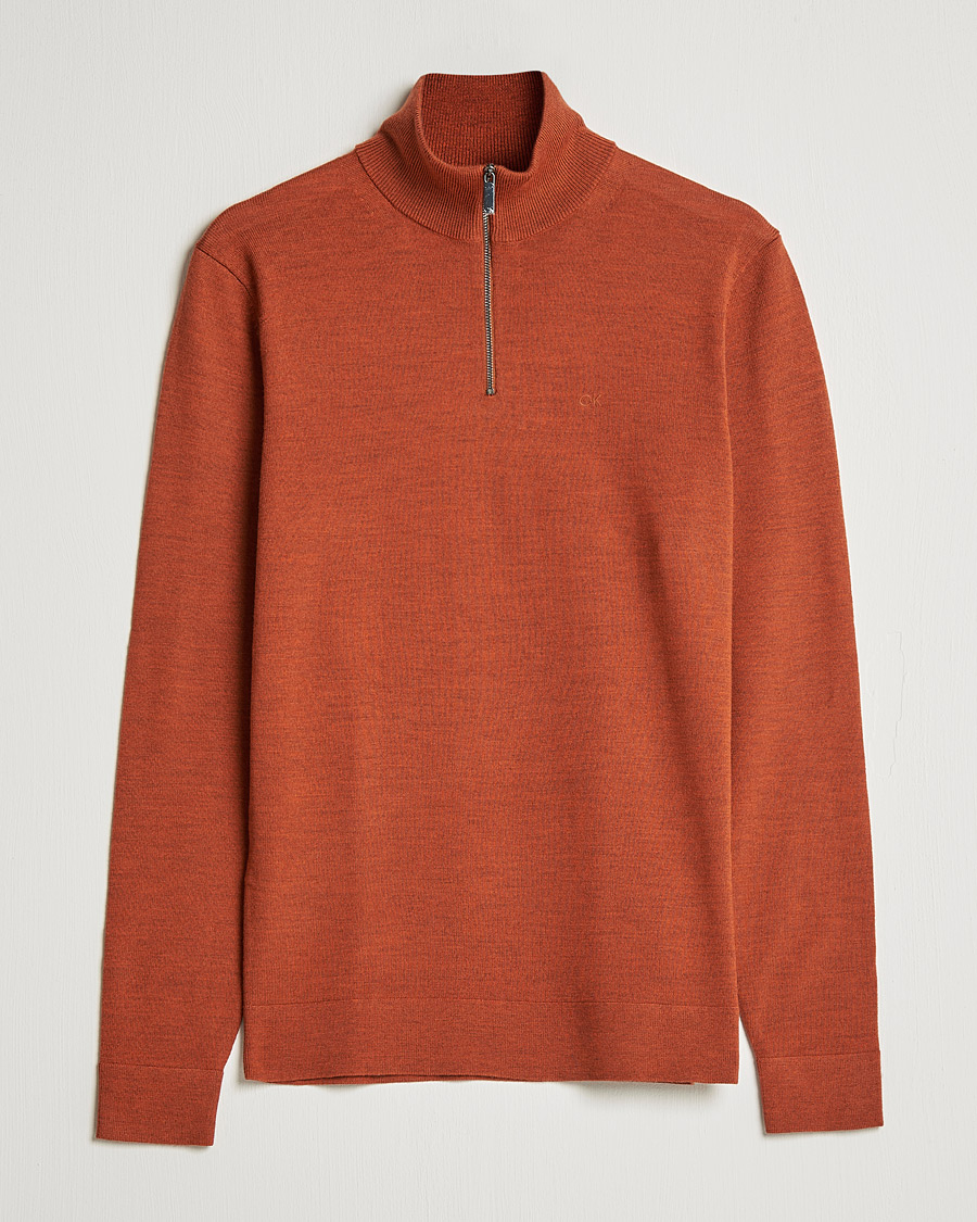 Heren | Truien | Calvin Klein | Superior Wool Knitted Half Zip Gingerbread Brown