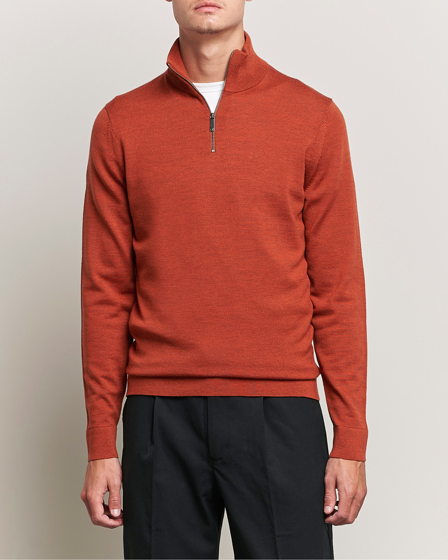 Heren | Truien | Calvin Klein | Superior Wool Knitted Half Zip Gingerbread Brown