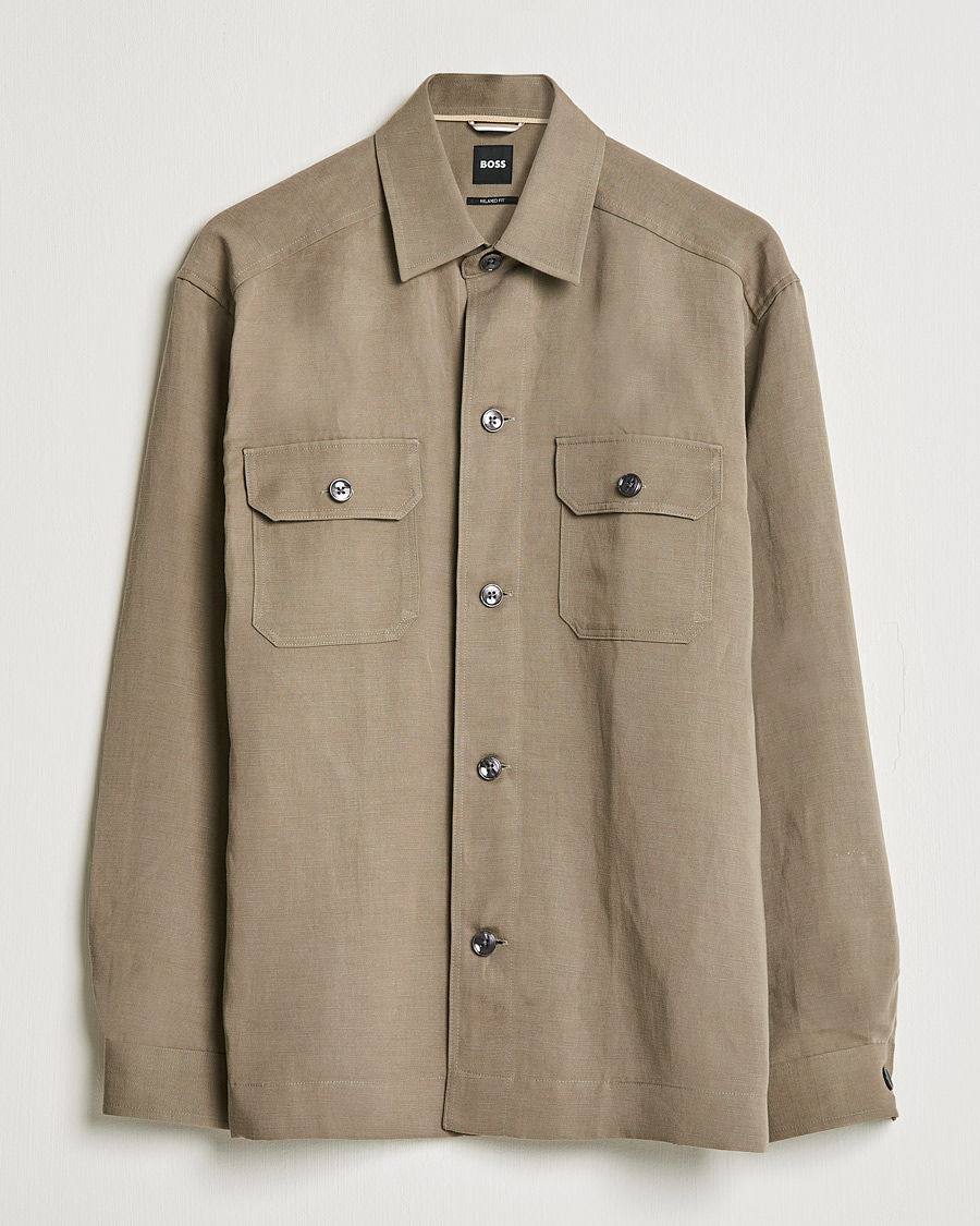 Heren | Overhemden | BOSS BLACK | Cole Linen/Lyocell Overshirt Open Green