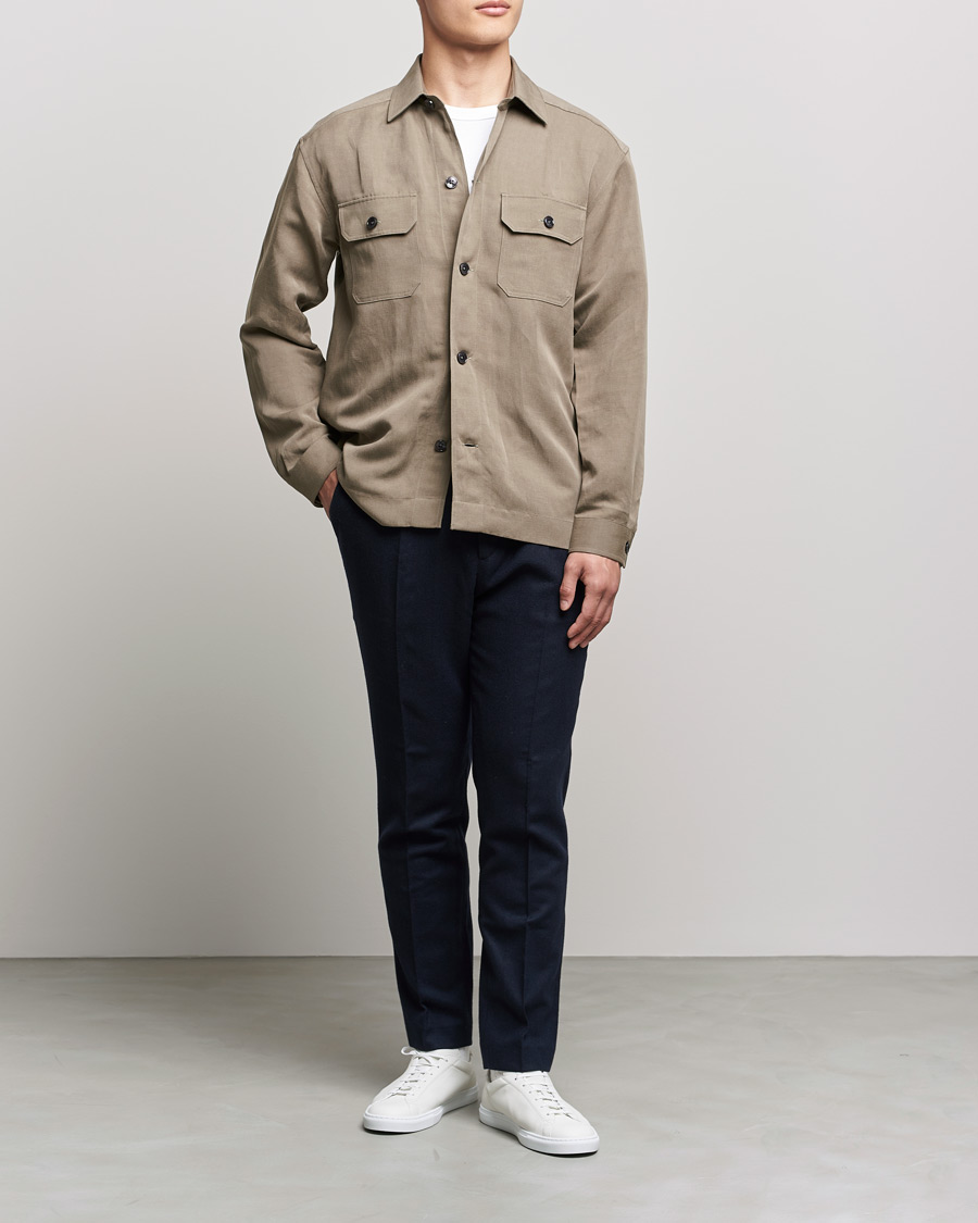 Heren | Overhemden | BOSS BLACK | Cole Linen/Lyocell Overshirt Open Green