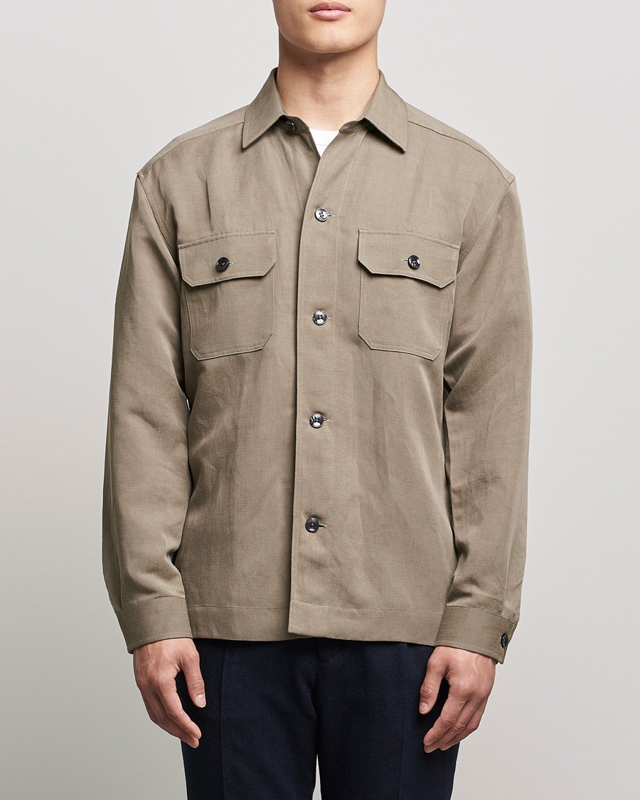 Heren | Overhemden | BOSS BLACK | Cole Linen/Lyocell Overshirt Open Green