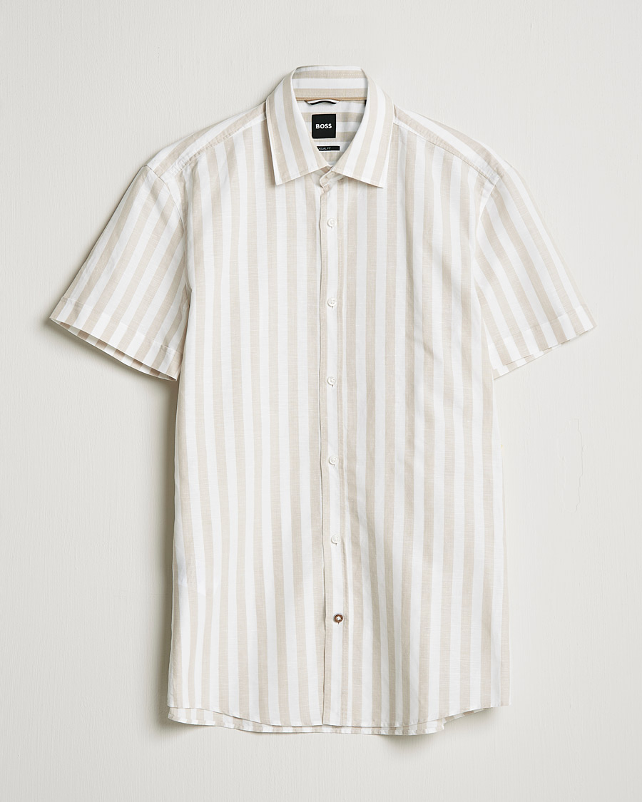 Heren | Overhemden | BOSS BLACK | BOSS Hal Block Stripe Short Sleeve Shirt Beige/White