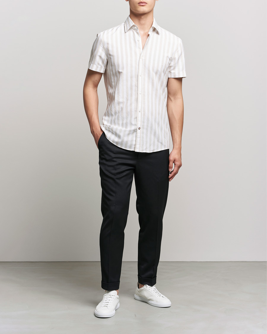 Heren | Overhemden | BOSS BLACK | BOSS Hal Block Stripe Short Sleeve Shirt Beige/White