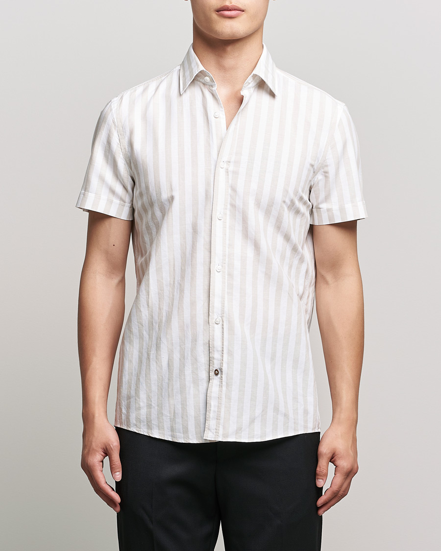 Heren | Overhemden | BOSS BLACK | BOSS Hal Block Stripe Short Sleeve Shirt Beige/White