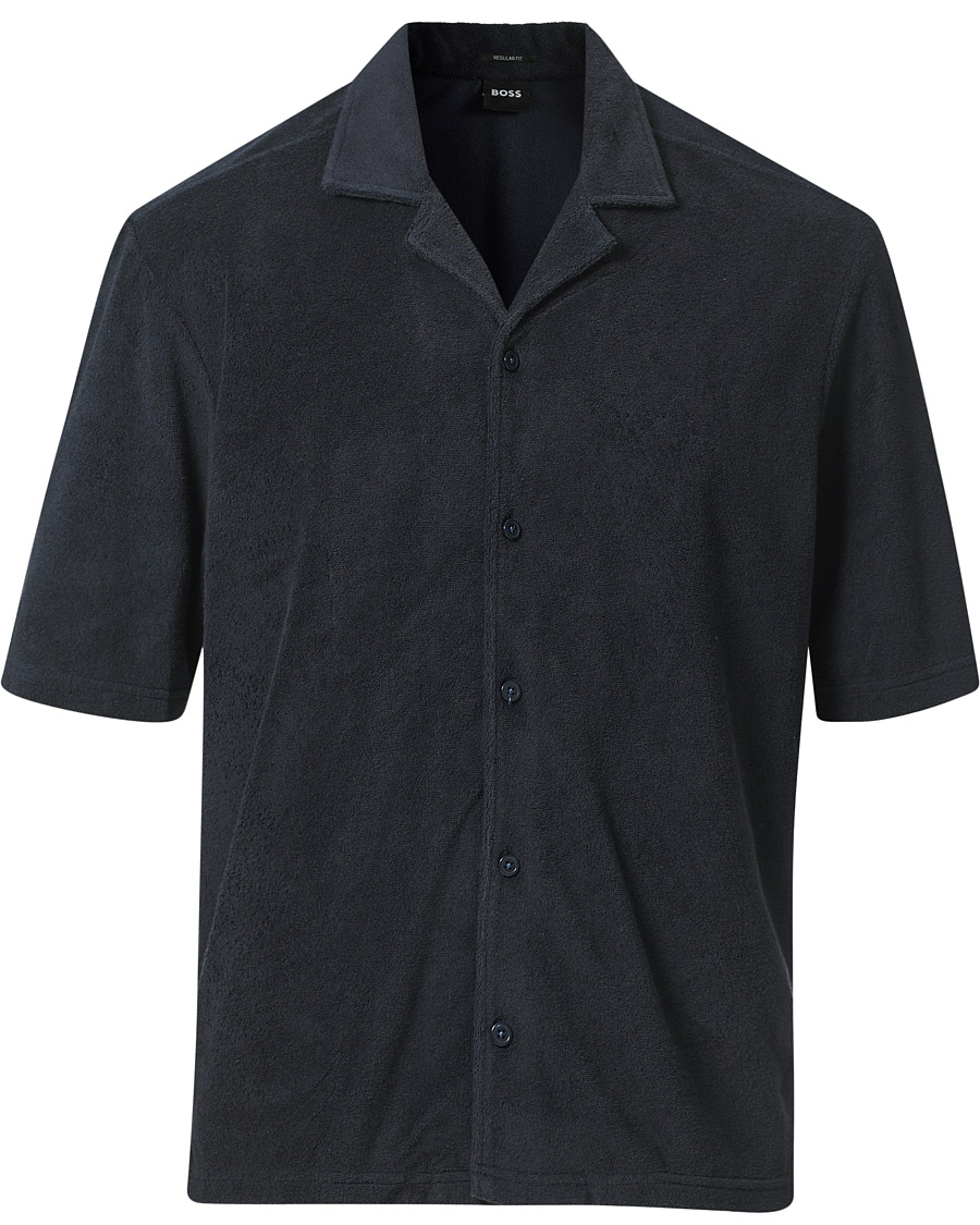 Heren | Overhemden | BOSS BLACK | BOSS Lars Terry Short Sleeve Shirt Dark Blue