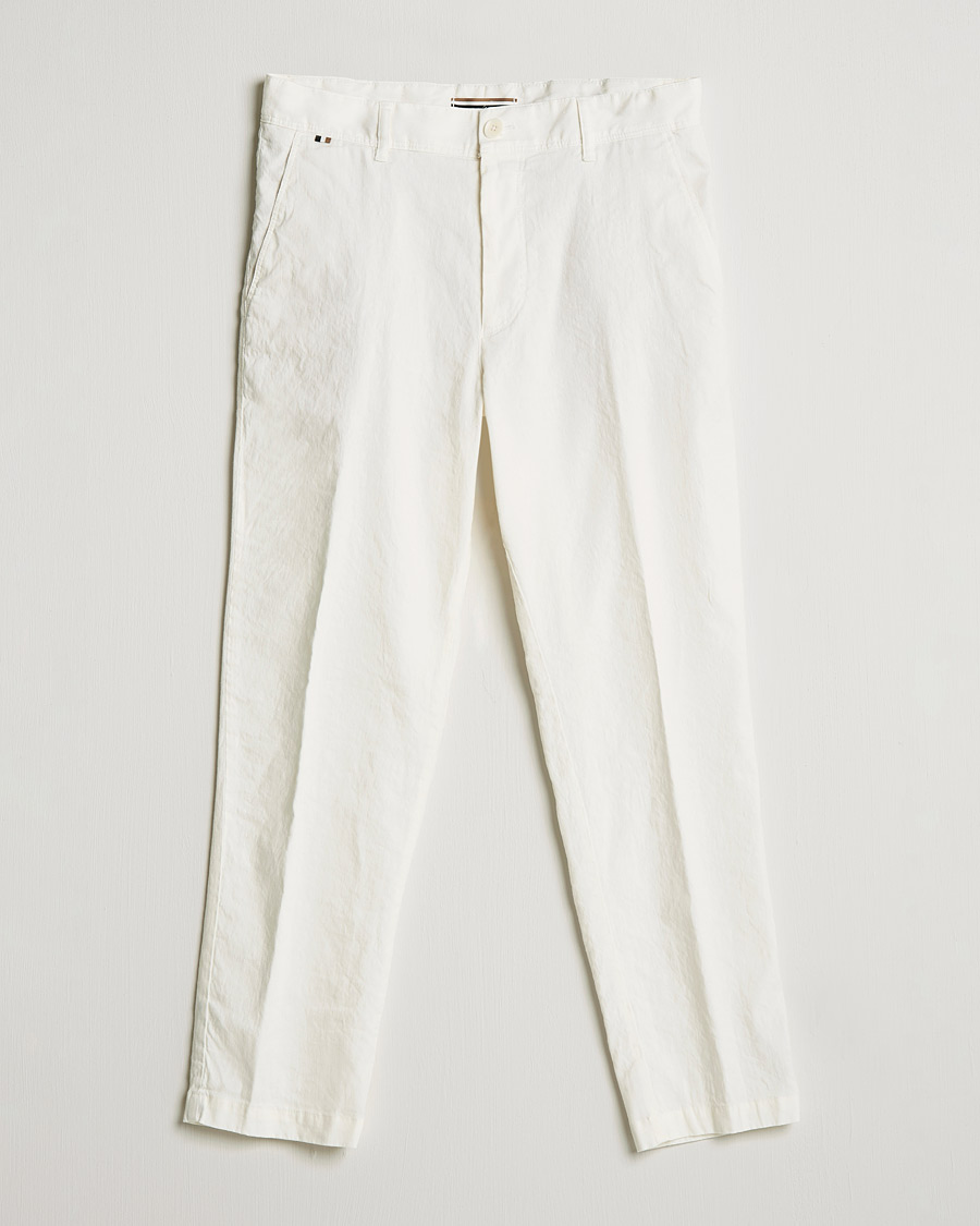 Heren | Broeken | BOSS BLACK | BOSS Perin Linen/Cotton Pleated Trousers White