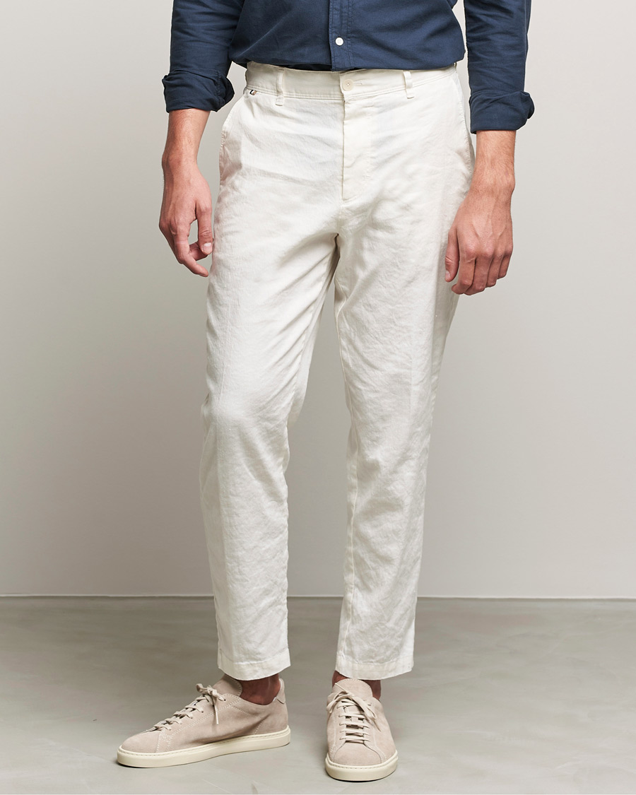 Heren | Broeken | BOSS BLACK | BOSS Perin Linen/Cotton Pleated Trousers White