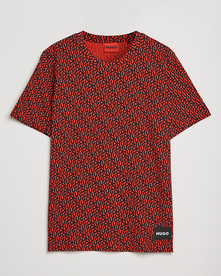 Heren | T-shirts | HUGO | Dorton Monogram Print Crew Neck Tee Red