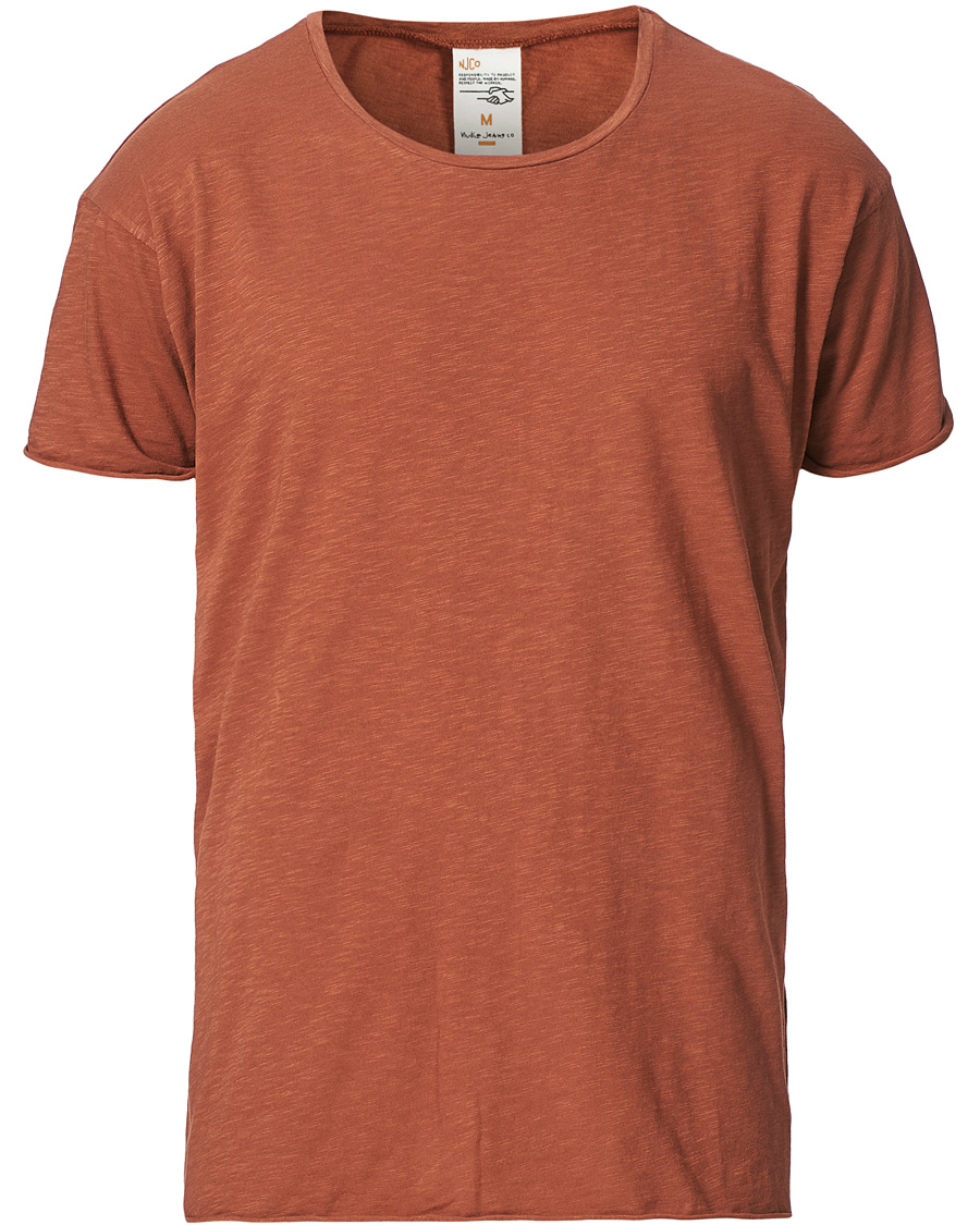 Heren | T-shirts | Nudie Jeans | Roger Slub Crew Neck Tee Terra Red