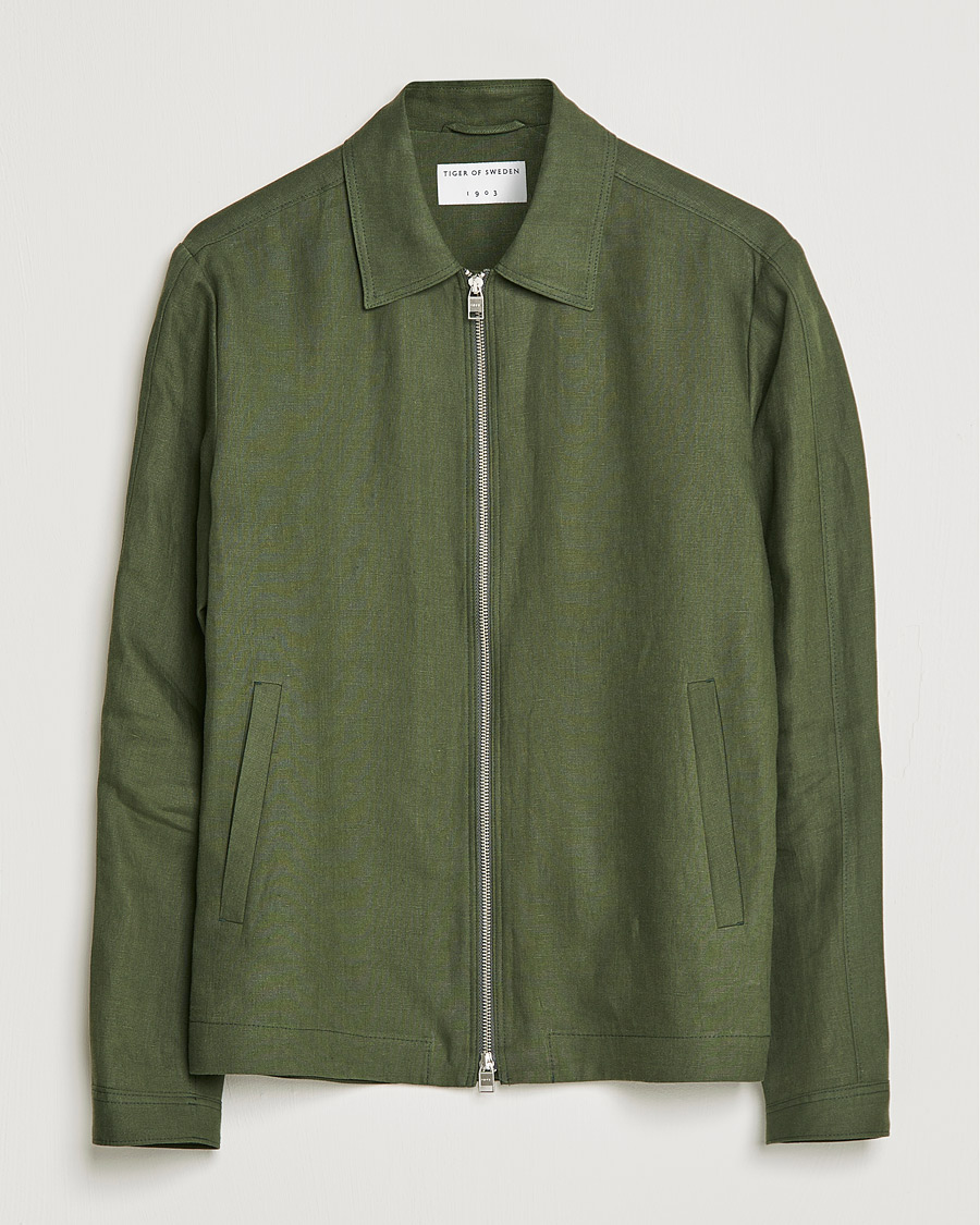 Heren | Jassen | Tiger of Sweden | Maddon Linen Shirt Jacket Green