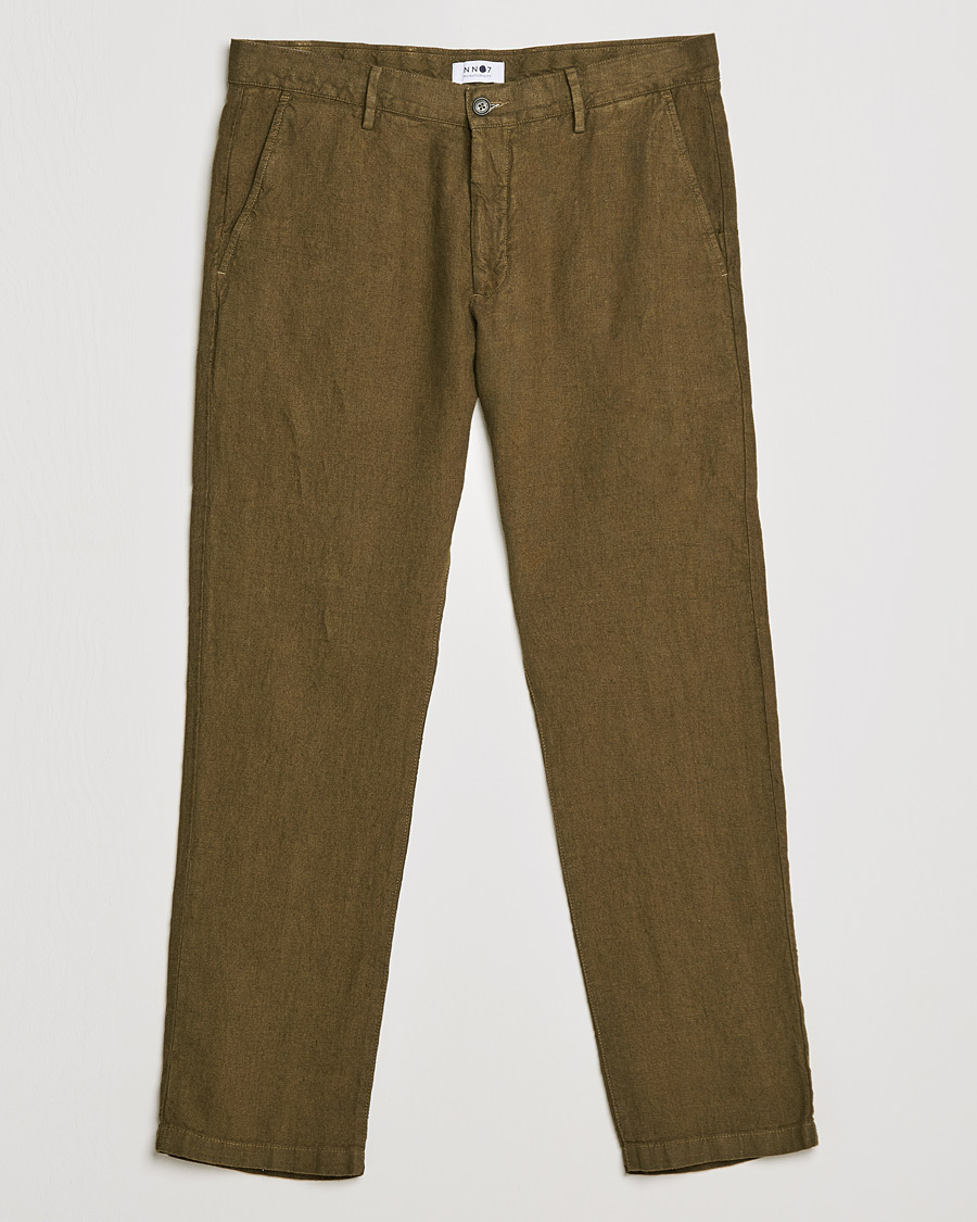 Heren | Broeken | NN07 | Karl Linen Trousers Dark Olive