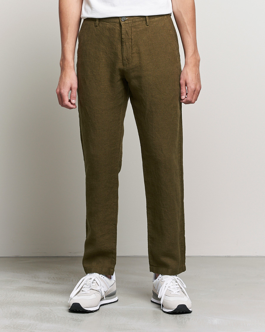 Heren | Broeken | NN07 | Karl Linen Trousers Dark Olive