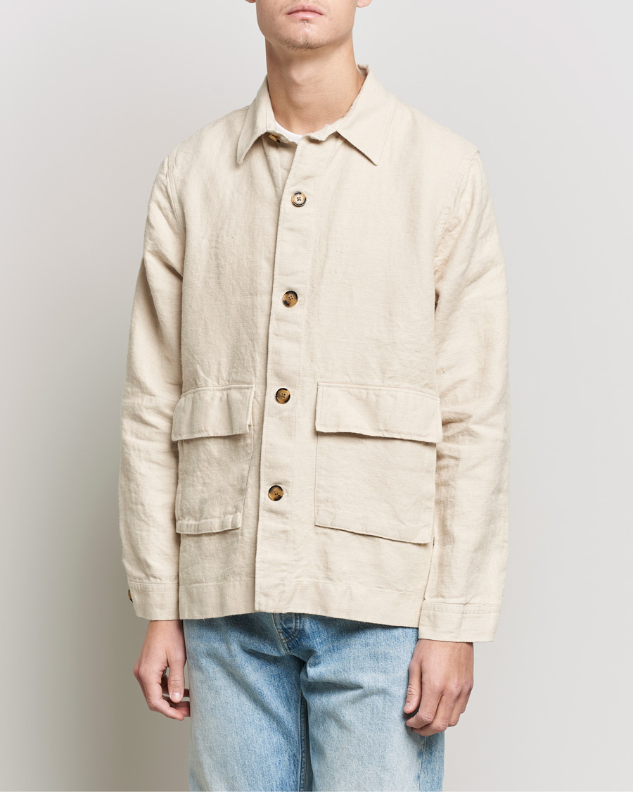 Heren | Overhemden | NN07 | Cedric Heavy Linen Shirt Jacket Ecru