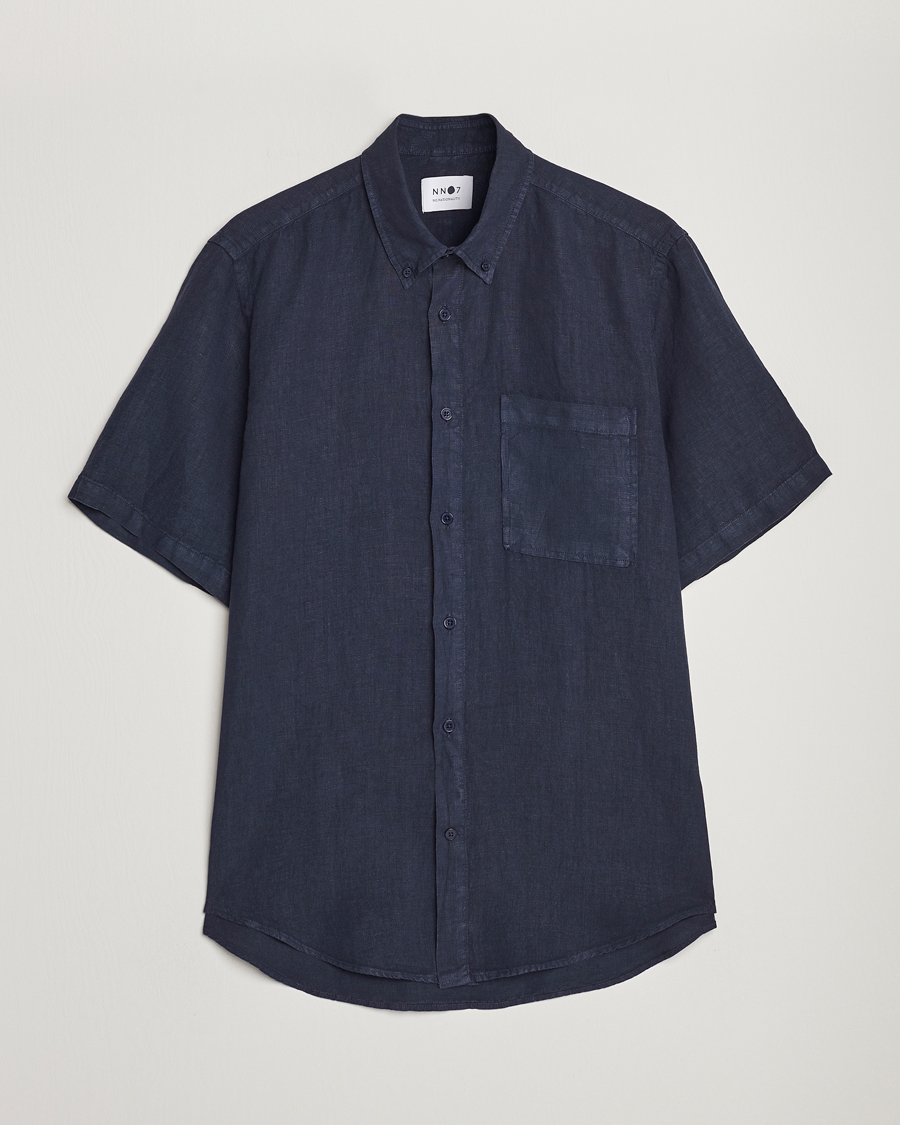 Heren | Overhemden | NN07 | Arne Linen Short Sleeve Shirt Navy
