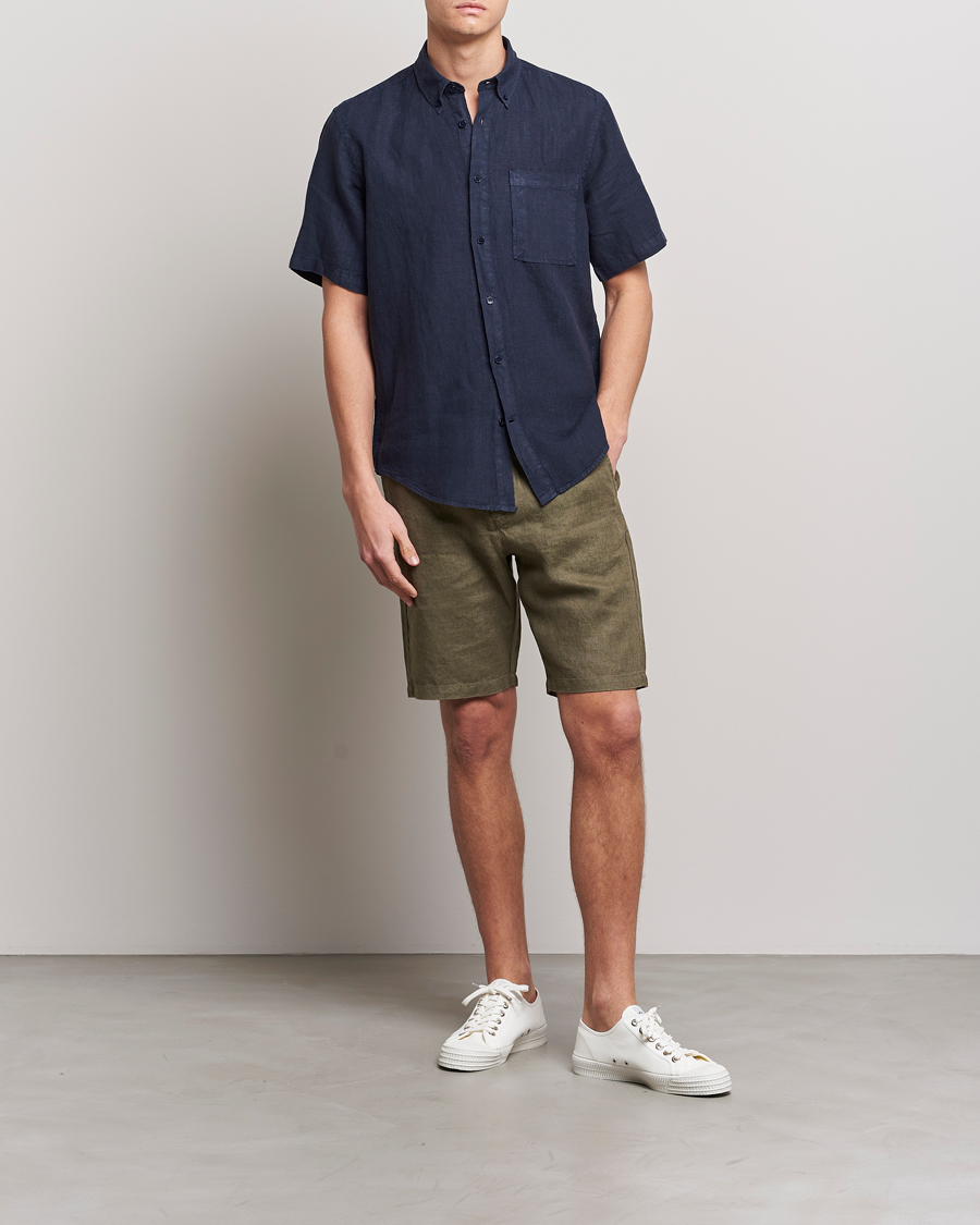 Heren | Overhemden | NN07 | Arne Linen Short Sleeve Shirt Navy