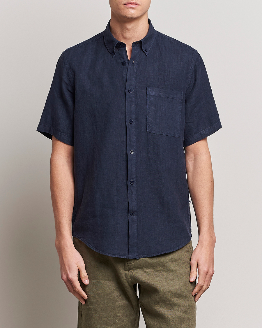 Heren | Overhemden | NN07 | Arne Linen Short Sleeve Shirt Navy