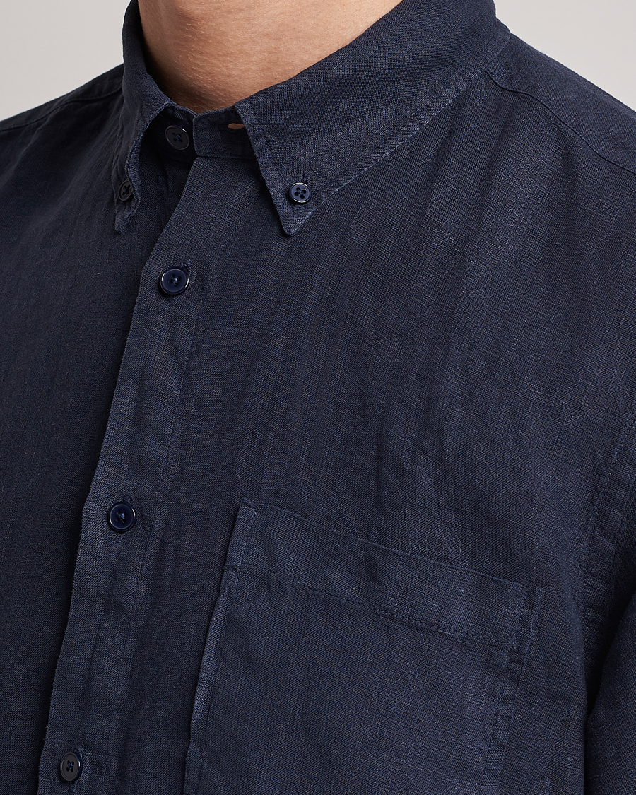 Heren | Overhemden | NN07 | Arne Linen Short Sleeve Shirt Navy