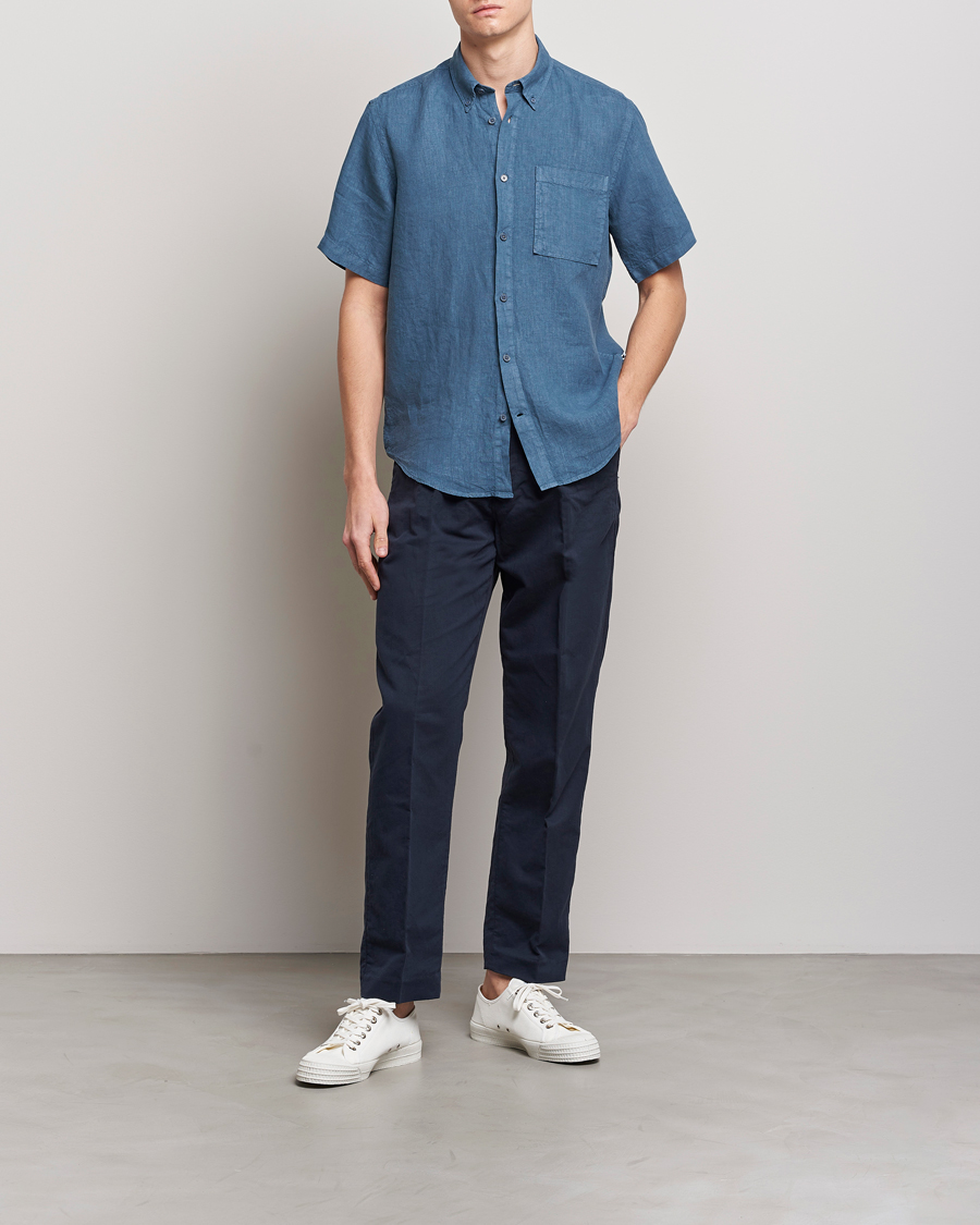 Heren | Overhemden | NN07 | Arne Linen Short Sleeve Shirt Dust Blue