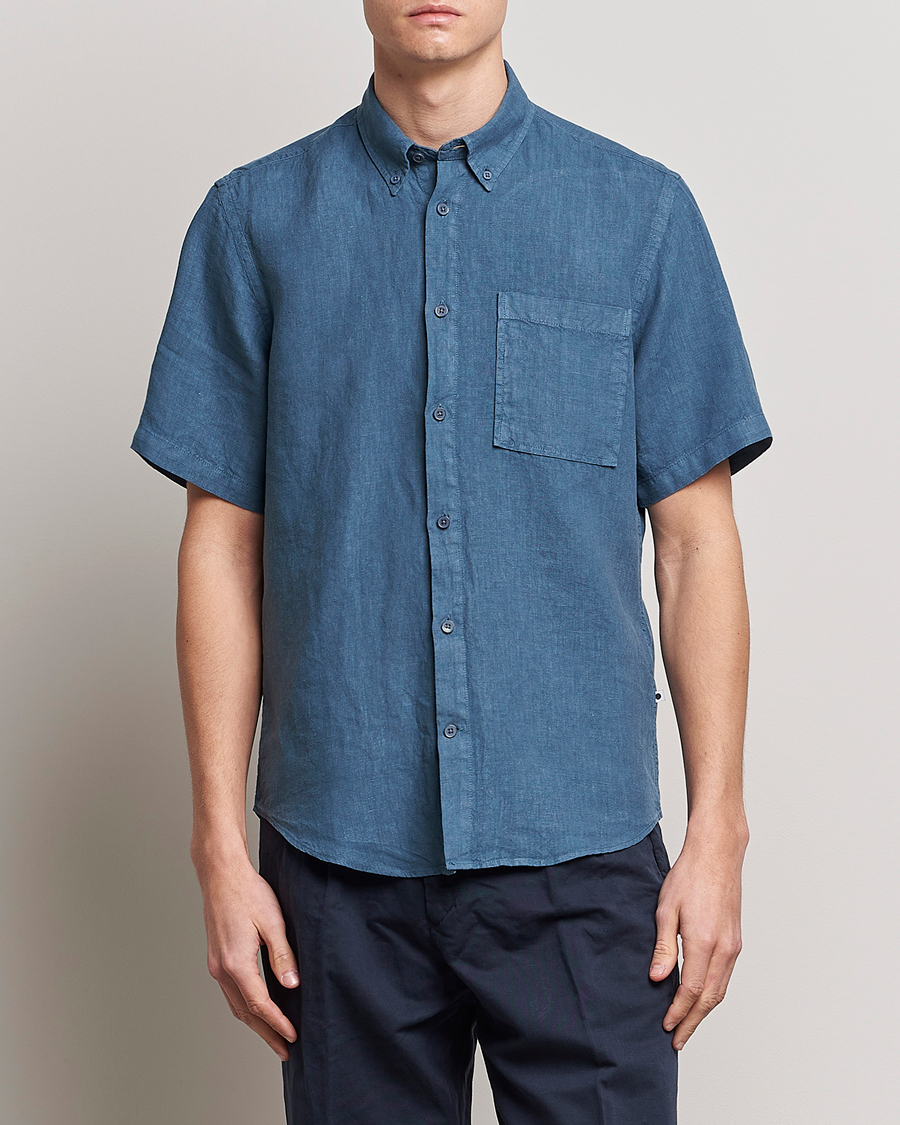Heren | Overhemden | NN07 | Arne Linen Short Sleeve Shirt Dust Blue