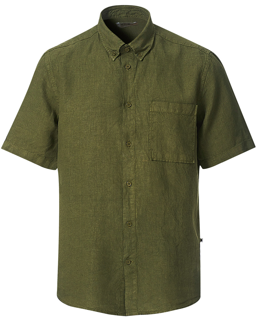 Heren | Overhemden | NN07 | Arne Linen Short Sleeve Shirt Dark Olive