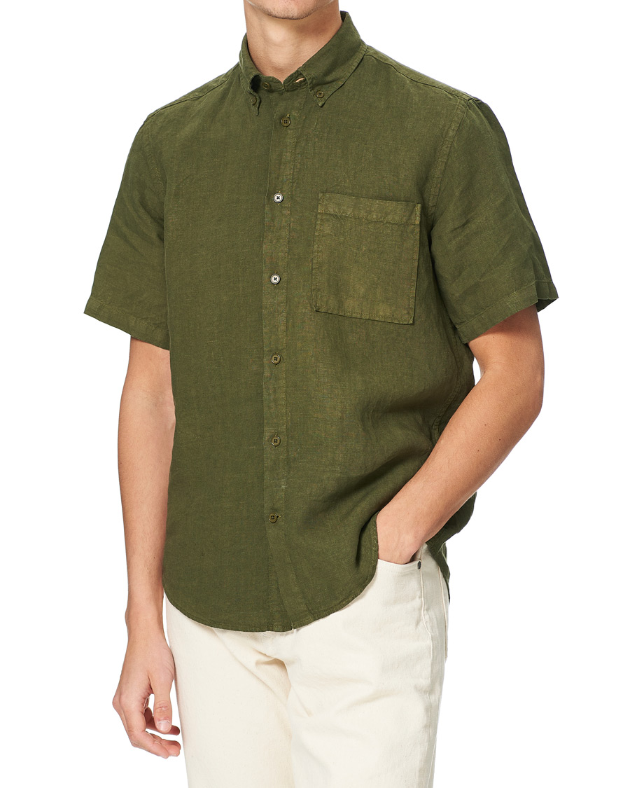Heren | Overhemden | NN07 | Arne Linen Short Sleeve Shirt Dark Olive