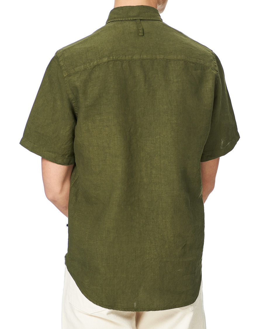 Heren | Overhemden | NN07 | Arne Linen Short Sleeve Shirt Dark Olive