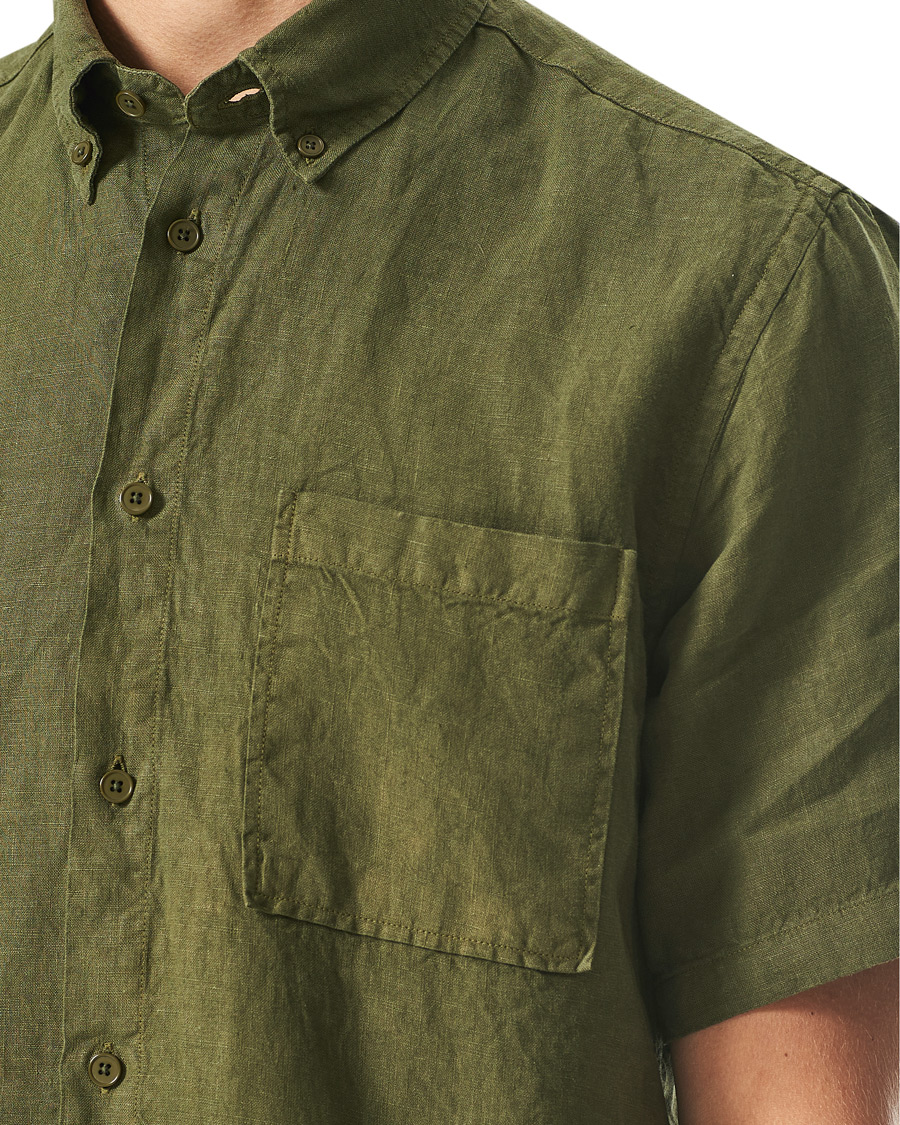 Heren | Overhemden | NN07 | Arne Linen Short Sleeve Shirt Dark Olive