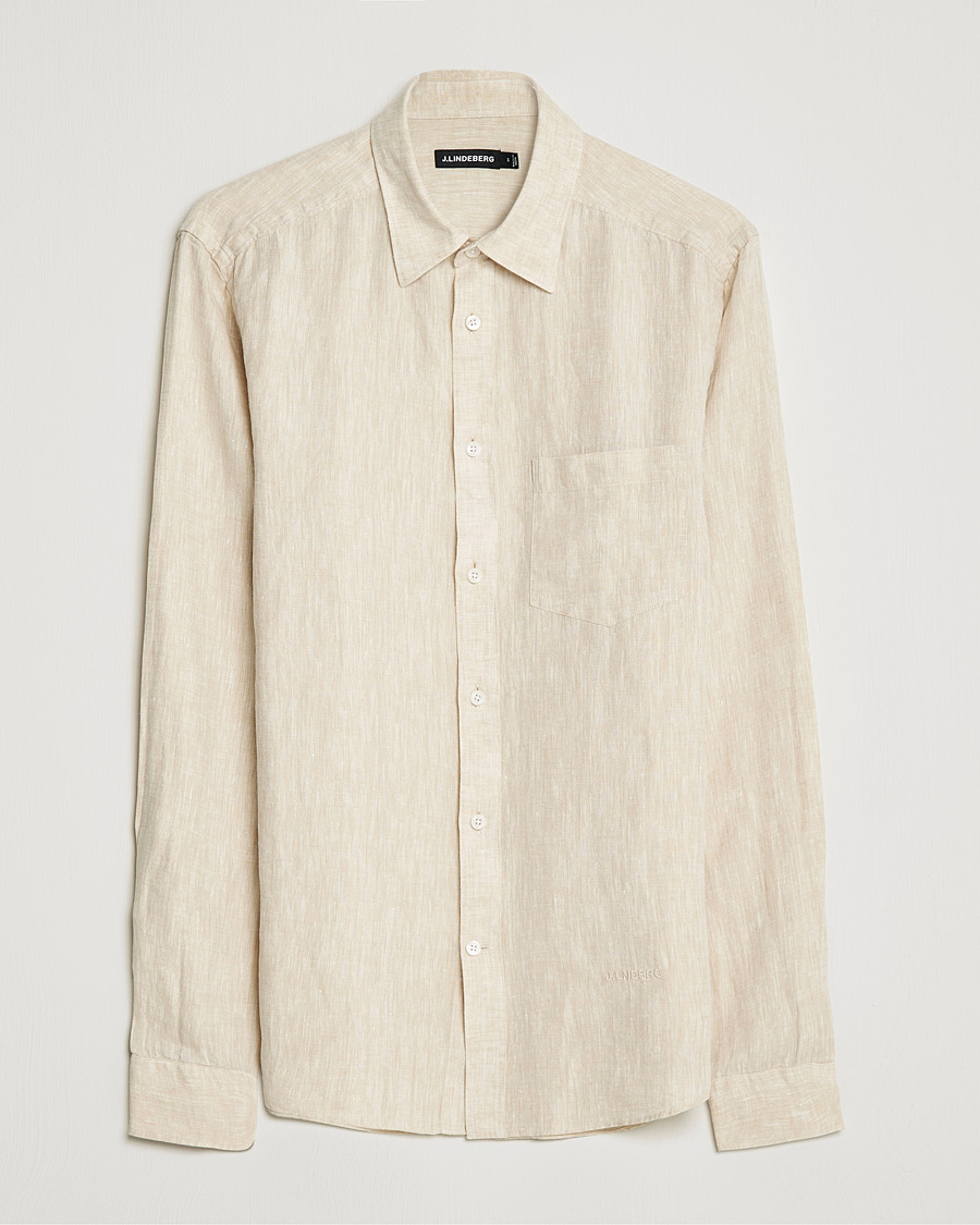 Heren | Overhemden | J.Lindeberg | Linen Melange Slim Shirt Safari Beige