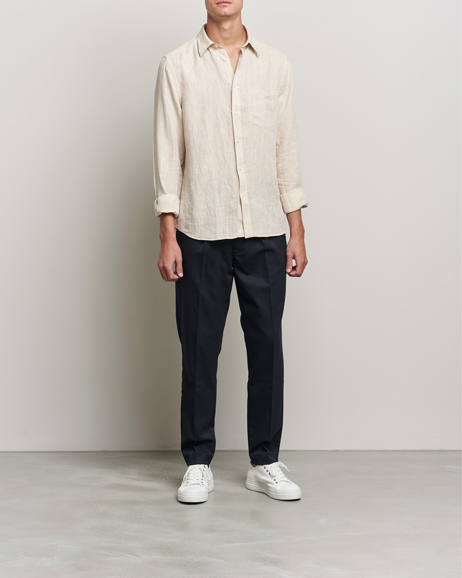 Heren | Overhemden | J.Lindeberg | Linen Melange Slim Shirt Safari Beige