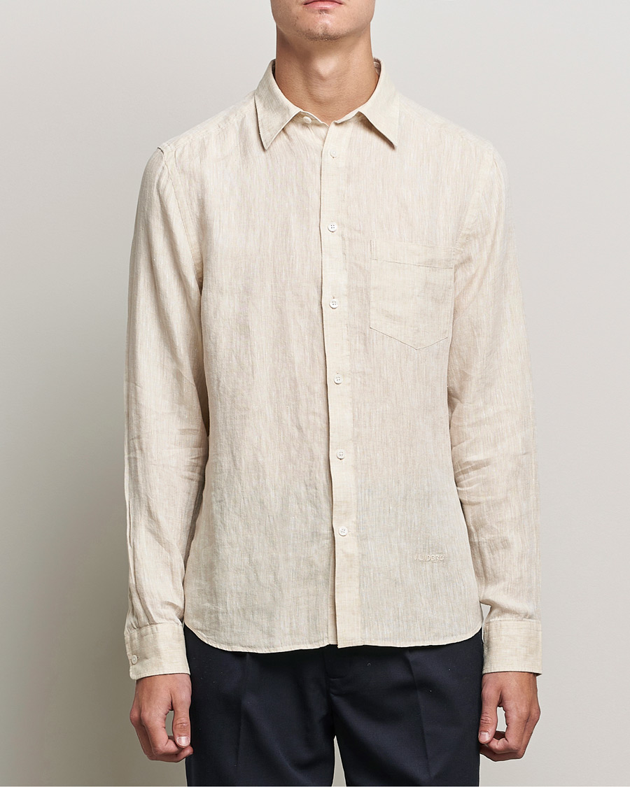 Heren | Overhemden | J.Lindeberg | Linen Melange Slim Shirt Safari Beige