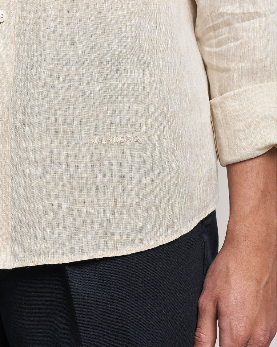 Heren | Overhemden | J.Lindeberg | Linen Melange Slim Shirt Safari Beige