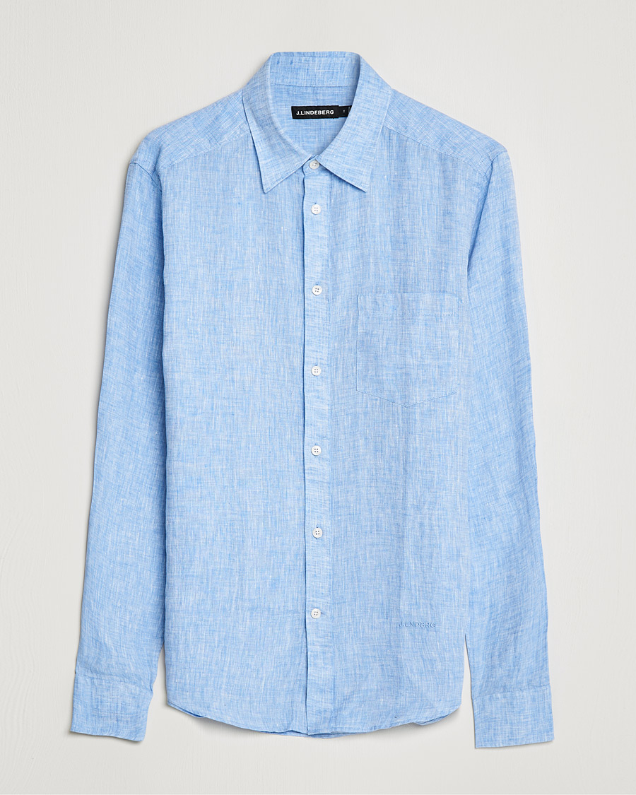 Heren | Overhemden | J.Lindeberg | Linen Melange Slim Shirt Ultramarine