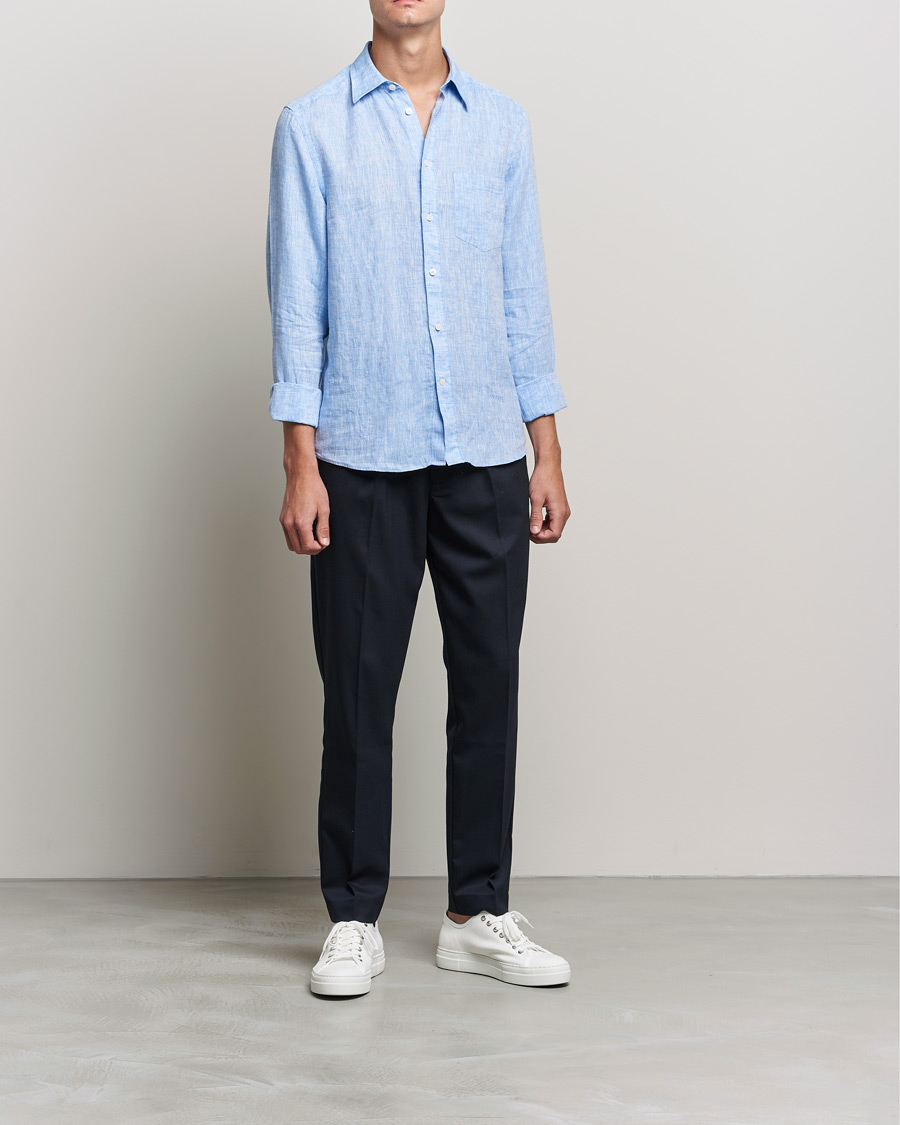 Heren | Overhemden | J.Lindeberg | Linen Melange Slim Shirt Ultramarine