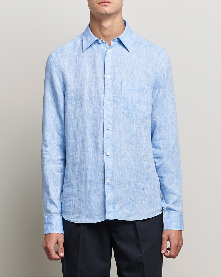Heren | Overhemden | J.Lindeberg | Linen Melange Slim Shirt Ultramarine