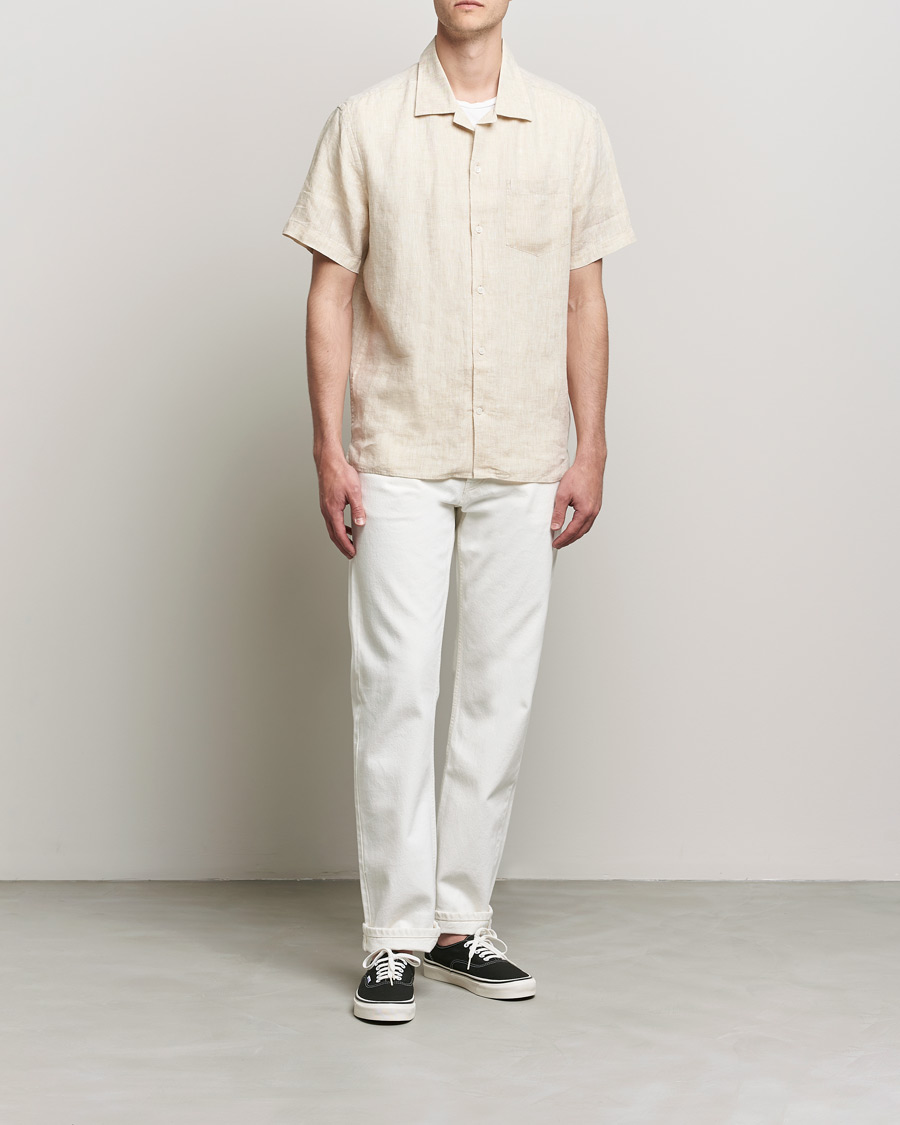 Heren | Overhemden | J.Lindeberg | Linen Melange Short Sleeve Shirt Safari Beige