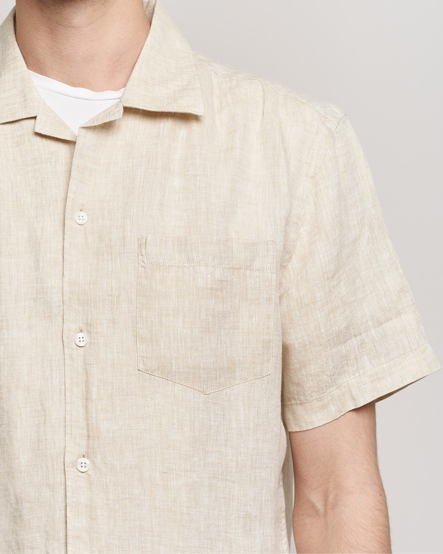 Heren | Overhemden | J.Lindeberg | Linen Melange Short Sleeve Shirt Safari Beige
