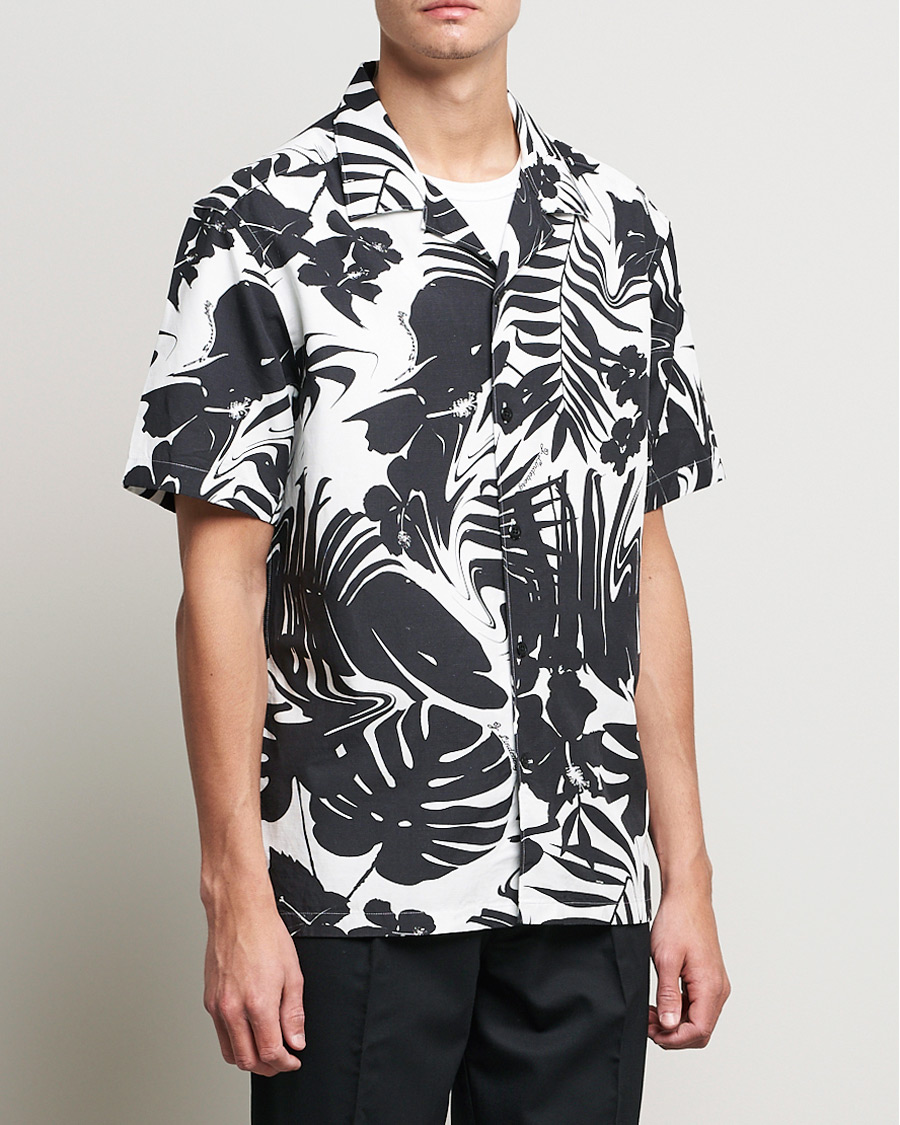 Heren | Overhemden | J.Lindeberg | Elio Hibiscus Print Short Sleeve Shirt White/Black