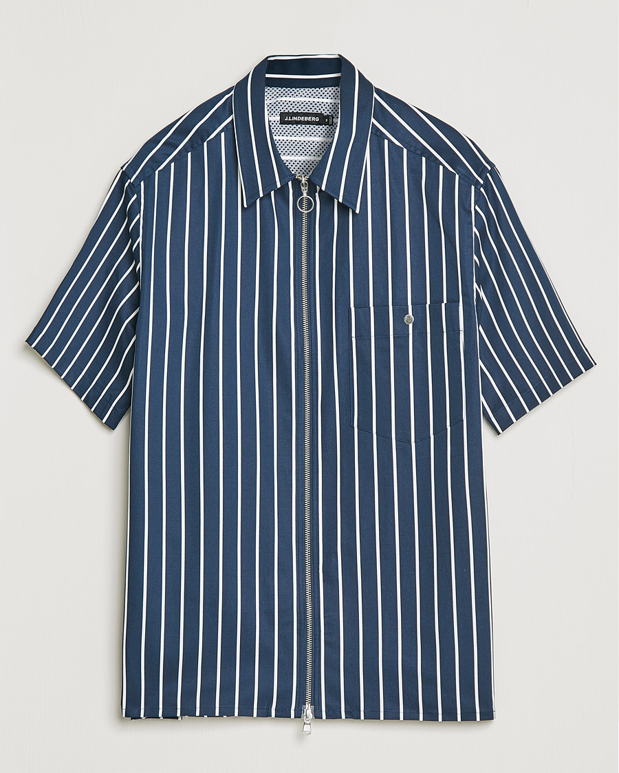 Heren | Overhemden | J.Lindeberg | Chainy Short Sleeve Zip Shirt Navy