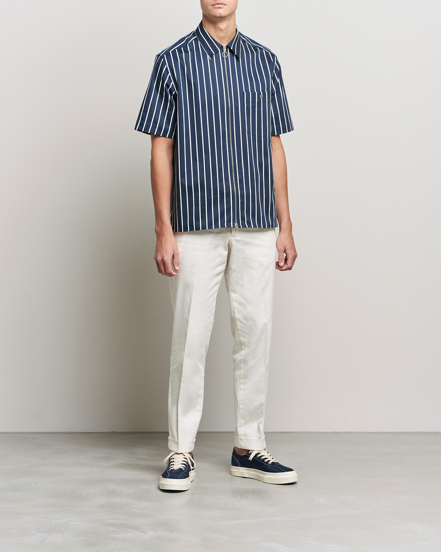 Heren | Overhemden | J.Lindeberg | Chainy Short Sleeve Zip Shirt Navy