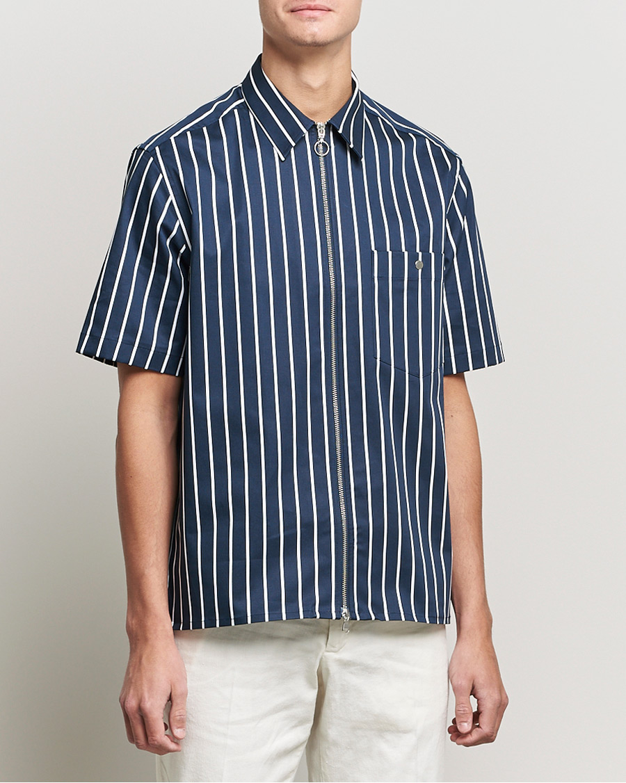 Heren | Overhemden | J.Lindeberg | Chainy Short Sleeve Zip Shirt Navy